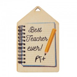 Wooden Tag 'Best Teacher Ever!' 45x70mm